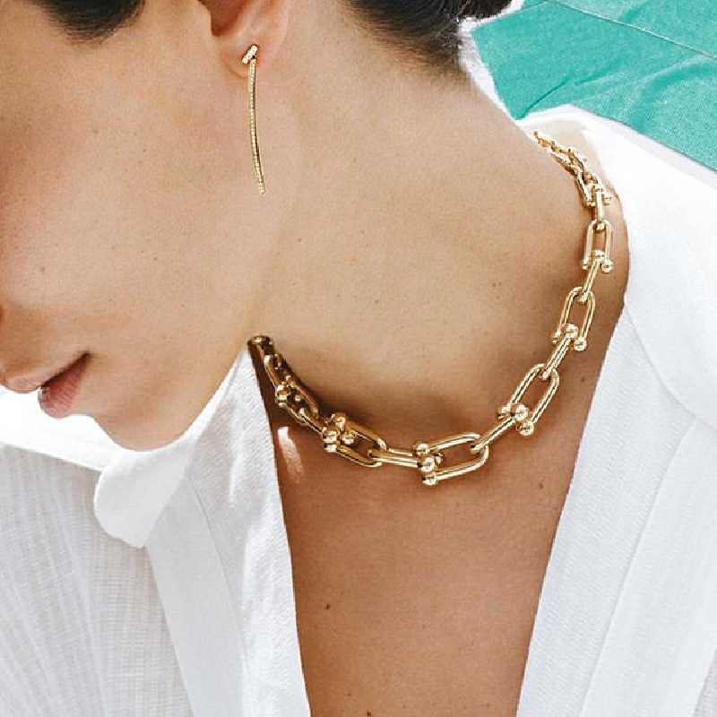 Modyle U-chain Necklace, New, Creative, Retro and Simple, Horseshoe Alloy, Suture Buckle-image-747043710