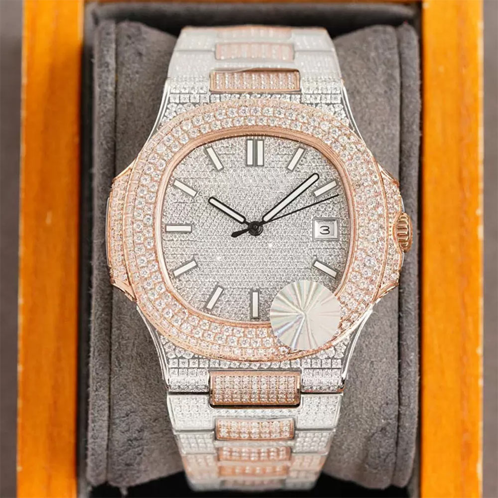Plein Diamant Montre Homme Montres Mécaniques Automatiques Montres-Bracelets En Acier Inoxydable Saphir Étanche Glace Étoilée 40mm Montre De Luxe