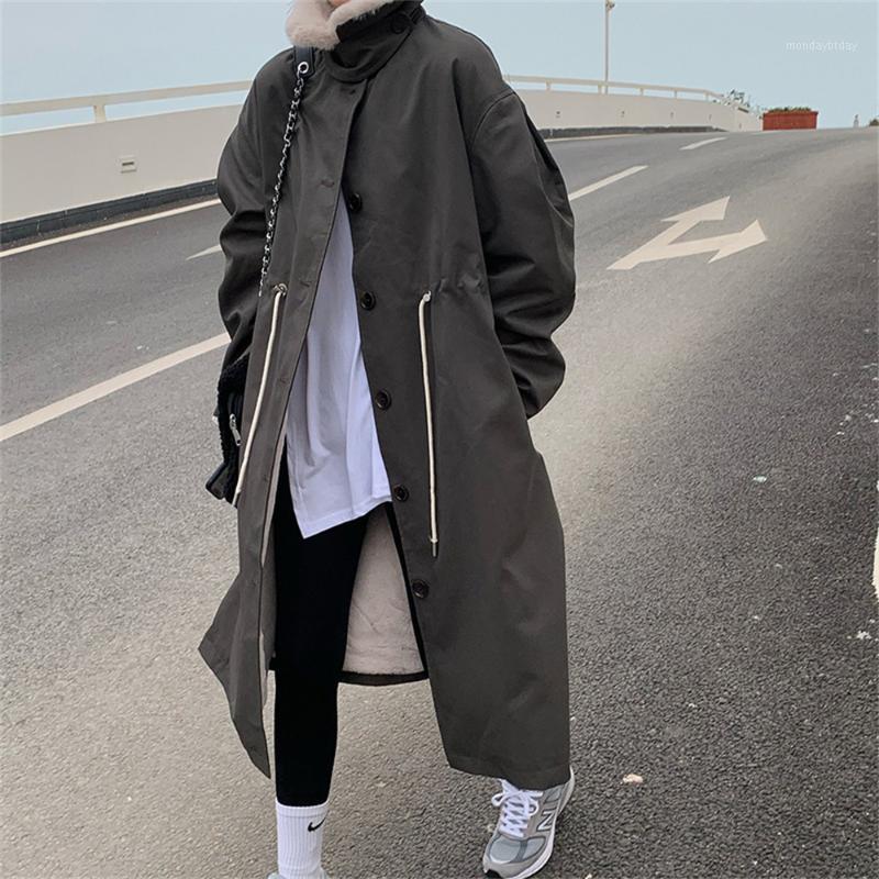 

Women's Down & Parkas Alien Kitty Women Long Cotton Coat Thicken Wool Warm OL Korea 2022 Elegant Loose Slim Chic Casual Jackets Winter Outwe, Khaki