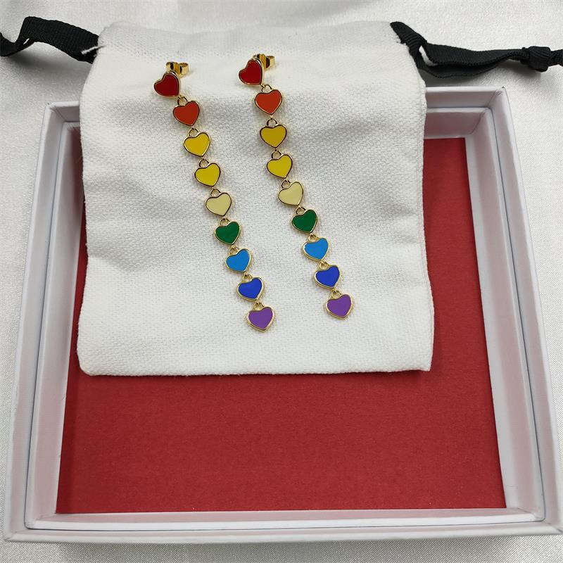 

luxury celi brand designer sweet red heart stud earrings for women long tassel pendant dangle ear rings jewelry