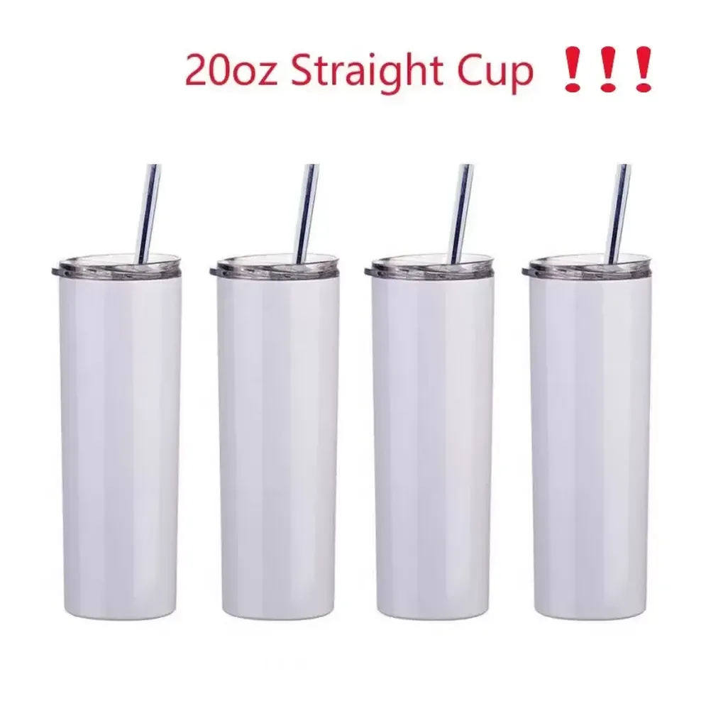 

US Warehouse 20oz Sublimation Mug Straight Tumblers Blanks White Stainless Steel Vacuum Insulated Slim DIY 20 Oz Cup Car Coffee Mugs White 1cup 1 Straw 1 Lid T0601x32, 1cup+1 plastic straw+1 lid