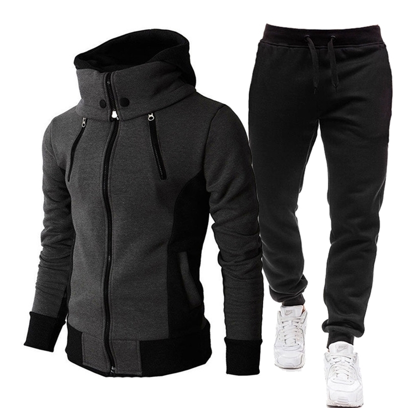 

Autumn Winter Tracksuit Men Suits Casual High Callor Hoodie Pant Sportswear Male Warm Zipper Sweatshirts jacket Two Piece Set 220815, White
