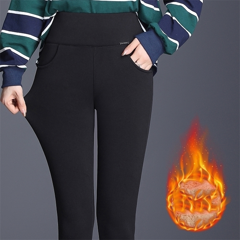 

Women Winter Warm Fleece Pants Velvet Thick Trousers High Waist Elastic Cashmere Black Elastic Pencil Pants Plus Size 5XL 201228