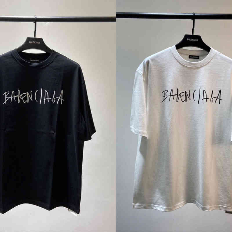 

Balencaigas Paris Spring Summer H-painted Sketched Signature Short Men's and Women's Same Large Loose Half Sleeve T-shirt, White