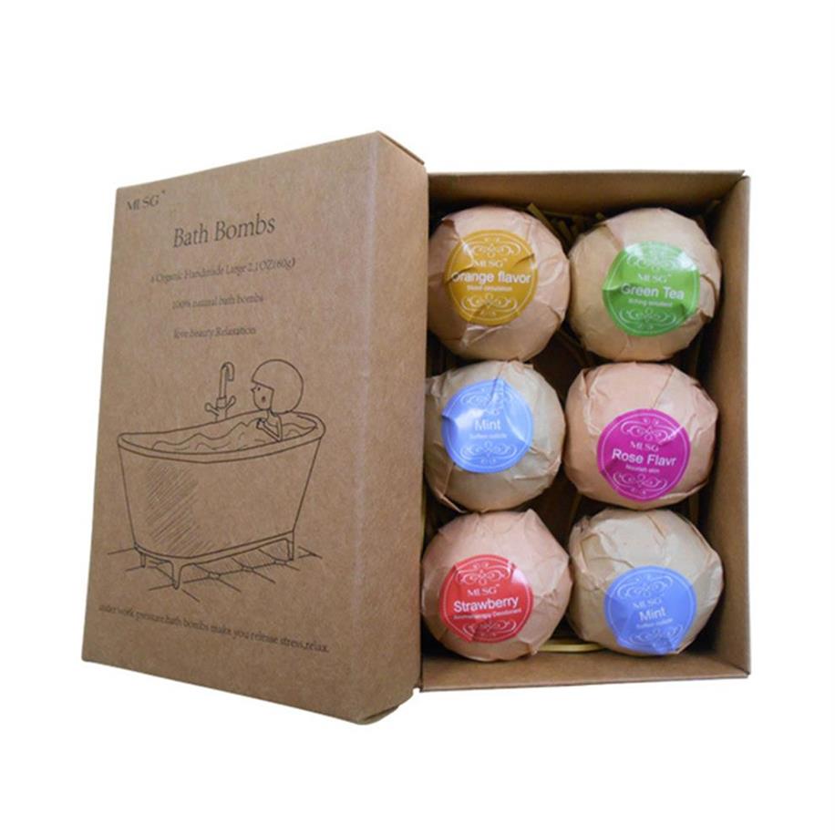 

6pcs Organic Bath Bombs Bubble Salts Ball Essential Oil Handmade SPA Stress Relief Exfoliating Mint Lavender Rose Flavor263D223h