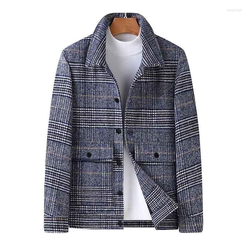

Men's Wool & Blends Mcikkny Men Spring Autumn Plaid Jacket And Coats Cassic Single Breasted Outwear Plus Size -8XL Windbreak Kend22, Blue