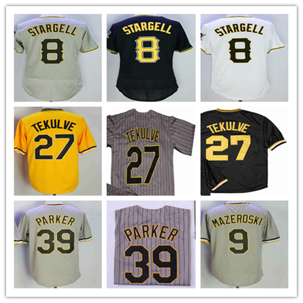 

Retro 8 Willie Stargell Pittsburgh Baseball Jersey 39 Dave Parker 27 Kent Tekulve 9 Bill Mazeroski Throwback Pullover Sewn Pirate Jerseys Yellow Grey Black White, As pic