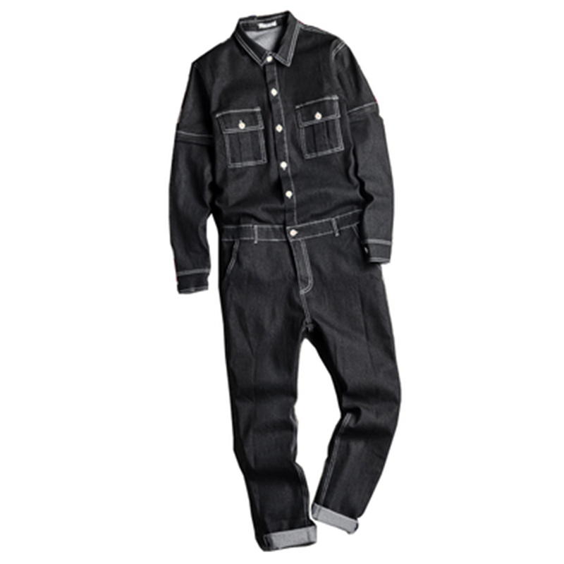 

Men's Jeans Overalls Slim Fit Boyfriend Jean Jumpsuits Spring Autumn Streetwear Denim Bib Jumpsuit Male Long Rompers Pants, Black