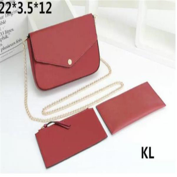 

3pcs/set POCHETTE FELICIE chain bag bags women shoulder handbags embossed flower crossbody handbag purse card holder wallet, Pink