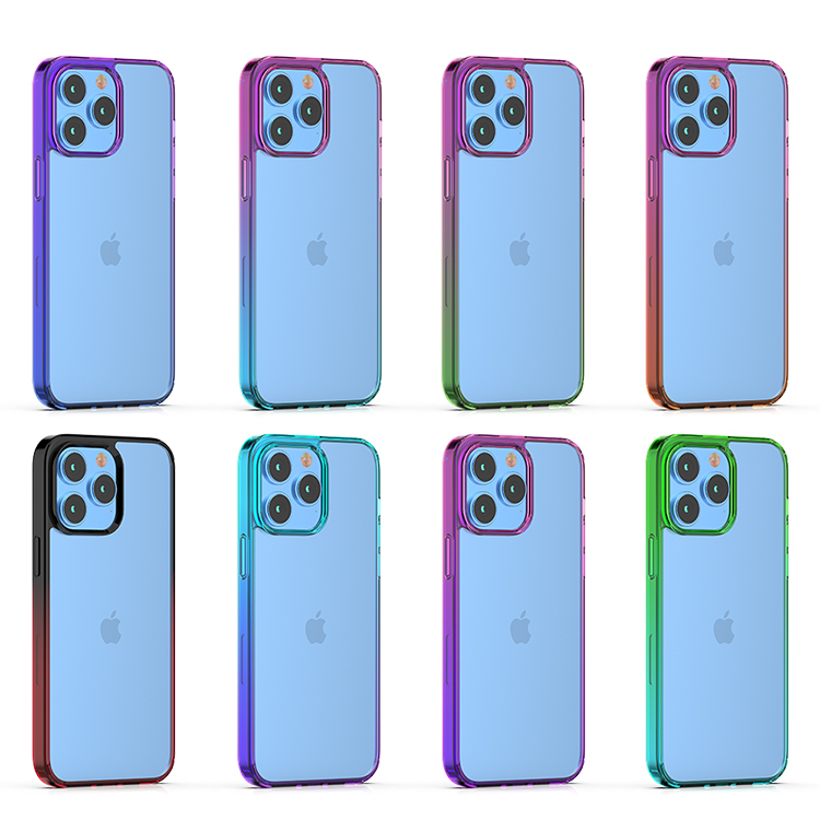 

1.5MM Double Colors Gradient Acrylic Phone Cases For iPhone 14 13 Pro 12 Mini 11 XS Max XR 7 8 SE2 Transparent Clear TPU Shockproof Mobile Back Cover D1, #7