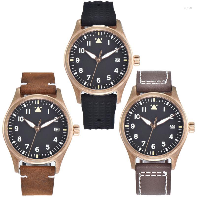 

Wristwatches 39mm Cusn8 Bronze Case 20ATM Tandorio Diving Men's Watch Black Dial Sapphire Glass Japan NH35A Automatic, Brown