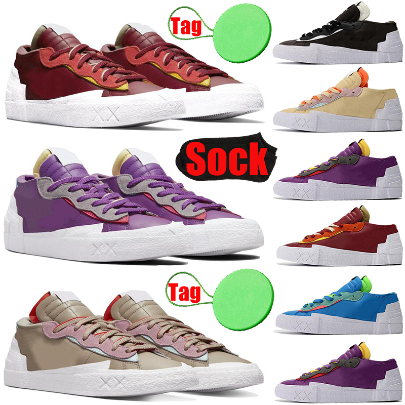 

With Sock Tag Kaws Blazer Low mens womens running shoes Blazers Lows reed Team Red Neptune Blue Purple Dusk men trainers sports sneakers size 36-45 hotsale, #1 team red