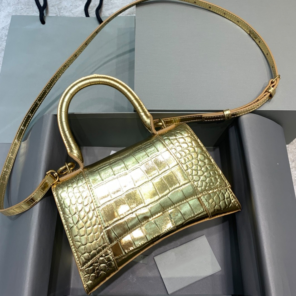 High Quality Women's Designer Bags Hourglass Small Crocodile Embossed Handle Bag Black Crossbody Fashion Luxury Handbags gold chain shoulder