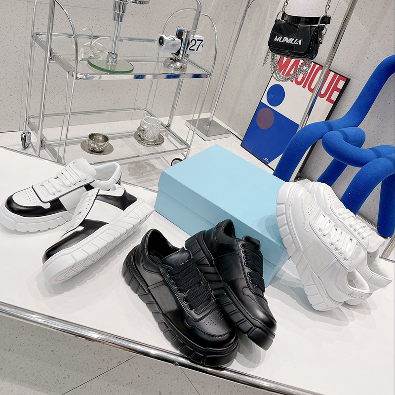 

Designers Women Thick-soled Platform Sneakers White Black Serrated Rubber Foam Outsole Leather Men Sports Casual Shoes With Box NO404