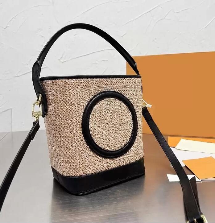 

Women Bucket Straw Bags Casual Rattan Handbags Wicker Woven Female Totes Large Capacity Ladies Buckets Messenger Shoulder Shopping Bag