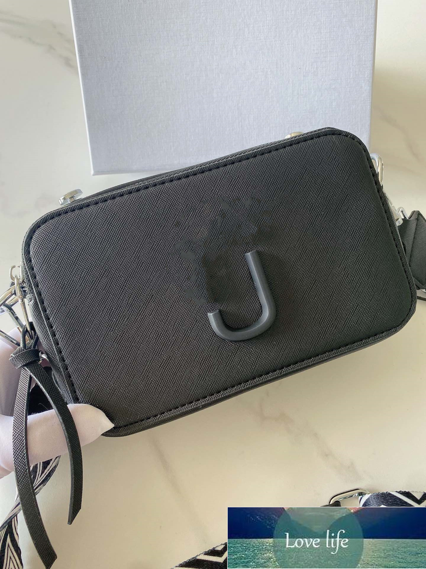 

High Quality Women Designers Crossbody Camera Bag Leather Double Zip Color Matching Casual Wide Strap Shoulder Bags, Black