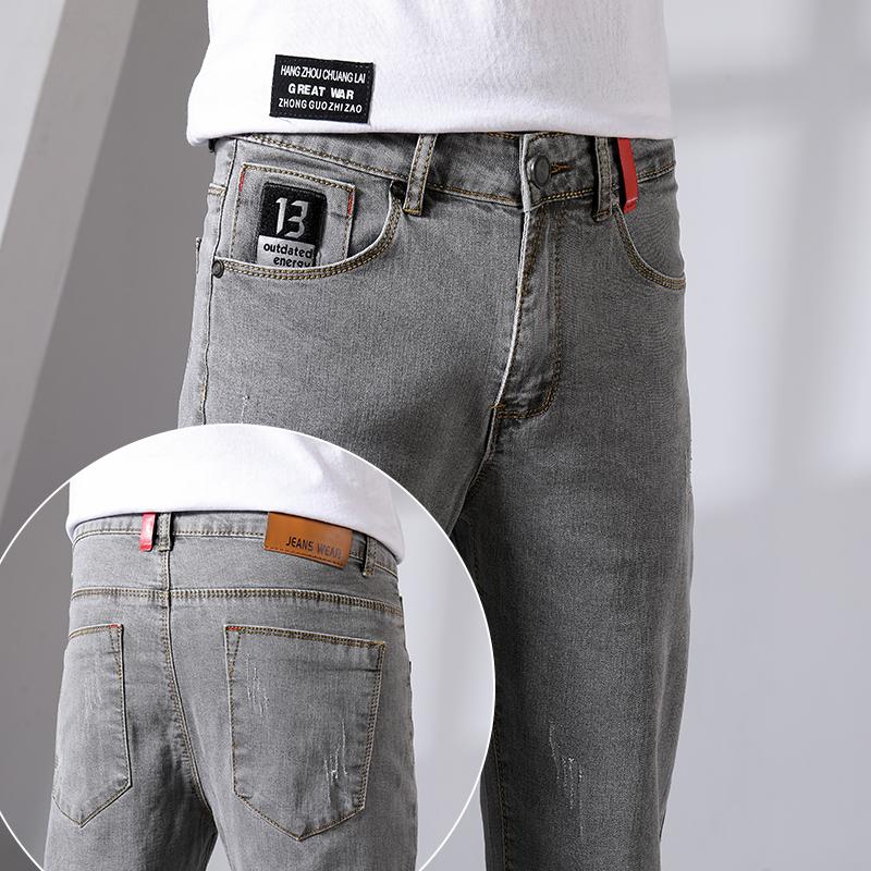 

Men's Jeans Spring Autumn Men's Blue Solid Color Elastic Classic Men Straight Slim Fashion Denim Trousers MaleMen's, 2058