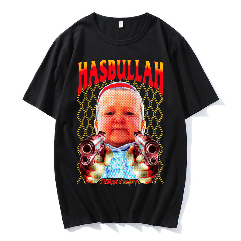 

Classic Hasbulla Fighting Meme Oversized T shirt Fan Gift Mini Khabib Blogger Tshirt Men Women Premium Graphics Unisex Tee Shirt 220520, Black