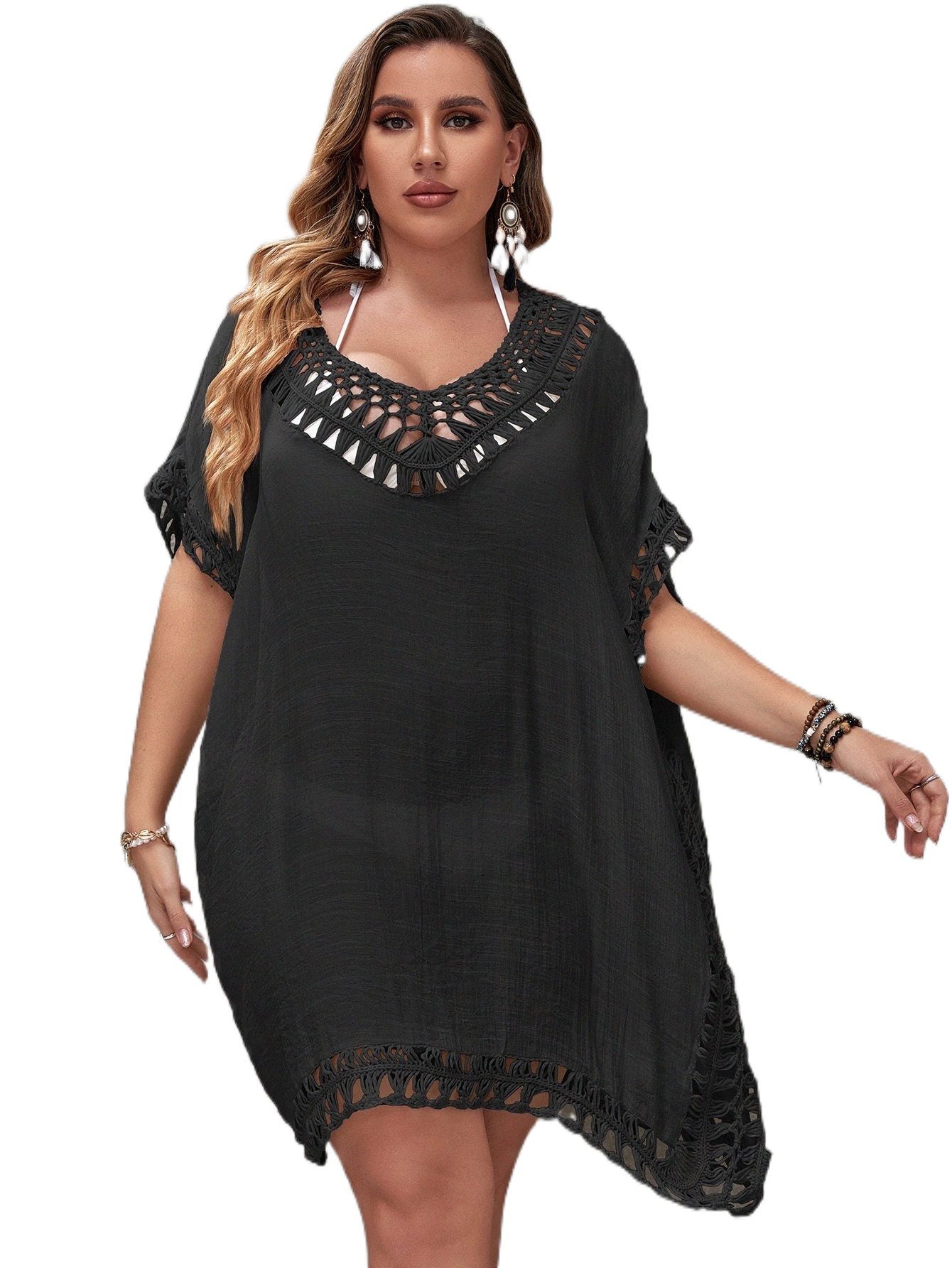 

plus Open Stitch Cover Up Dress X2Zc#, Black