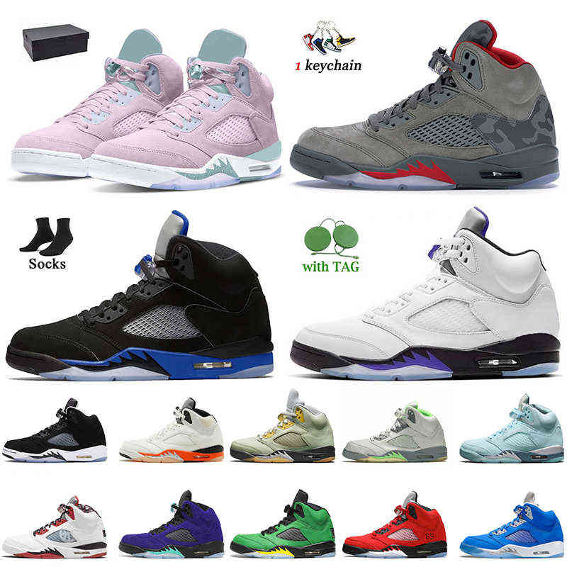 

2022 New Women Mens With Box Jumpman 5 5s Easter Basketball Shoes Camo Concord Racer Blue Shattered Backboard Bluebird White Oreo Raging, B45 green bean 40-47