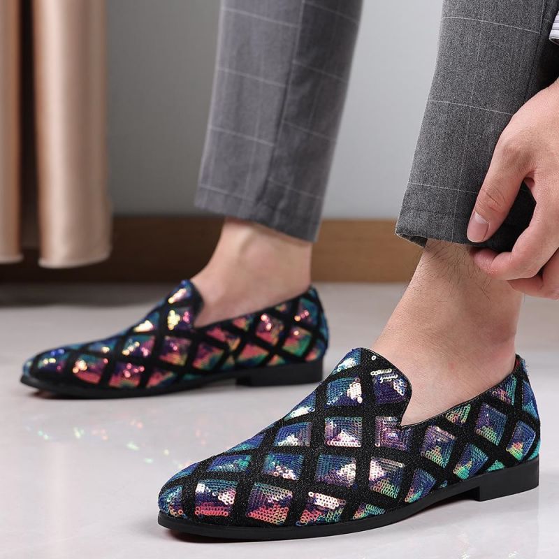 

Loafers Men Shoes Solid Color Knitted Casual Fashion Daily Party Creative Classic Sequins Magic Plaid Nightclub Barber Trend Shoes R6106, Clear