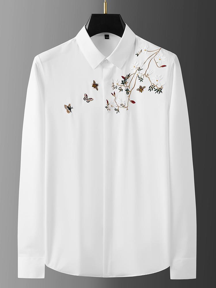 

Men's Casual Shirts Autumn Men Brand Blouse Spring Printed Long Sleeve Streetwear Tops 2022 Korean Loose Fashion Camisas W416Men's, Baise
