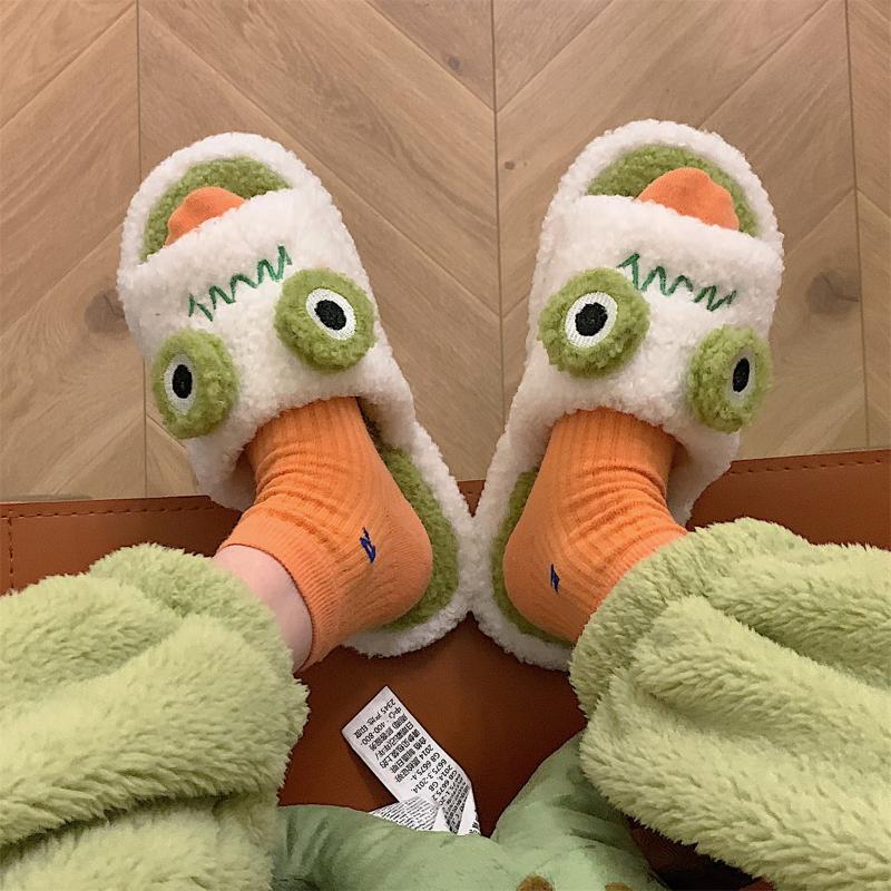

Slippers Winter Women Slipper Indoor Home Antiskid Cotton Frog Cartoon Cute Soft Bottom Warm Open Toe Plush ManSlippers, Background white