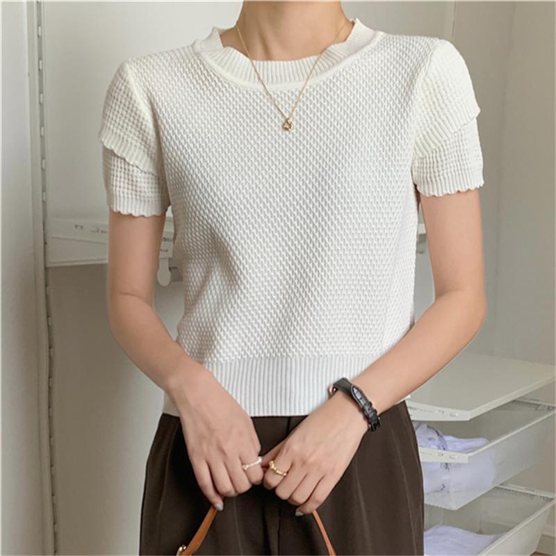 

Women's Sweaters Alien Kitty Puff Sleeve T-Shirts Women 2022 Sweet Princess Summer Solid Chic All Match Pullovers Knitwear Sweater TeesWomen, Pink