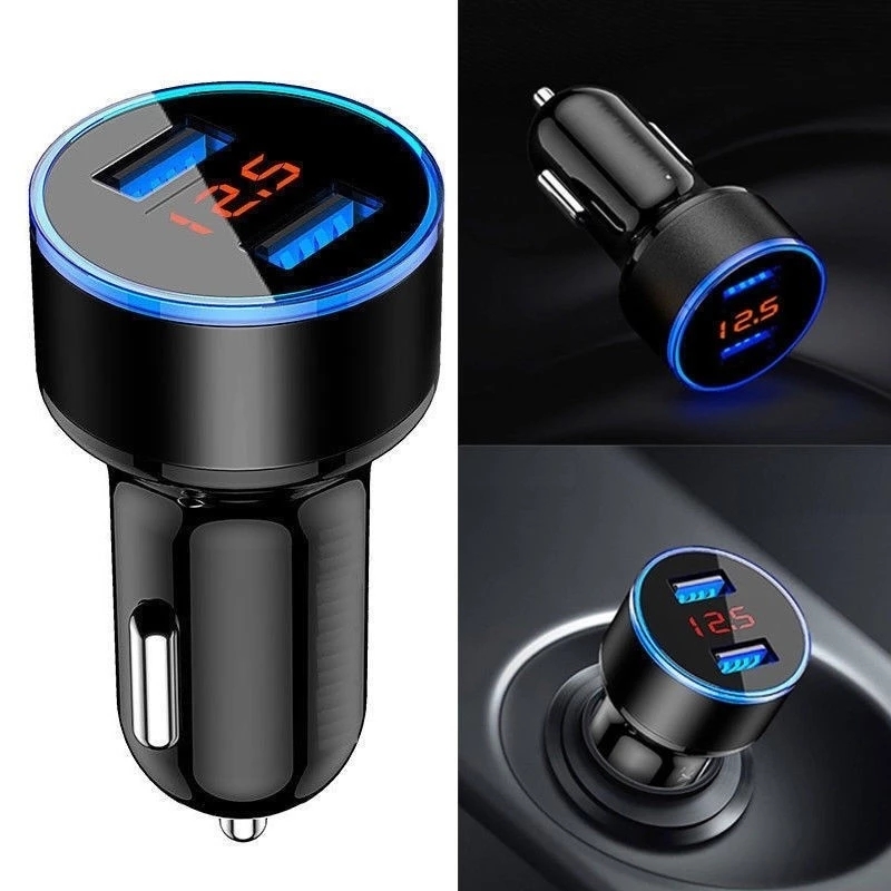 

Car Phone Charger Dual USB Cigarette Power Socket Lighter Fast Charging Auto Charge Adapter LCD Display 12-24V Electronic In Car