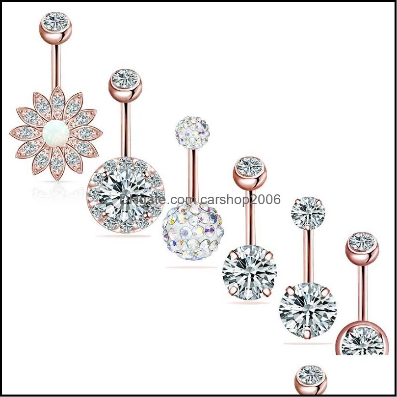 

Navel Bell Button Rings Body Jewelry Stainless Steel Belly Dangle Ring Simple Design Rhinestone Piercing Fashion Wholesale 0872Wh Drop Del