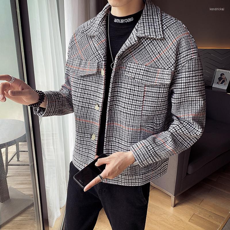 

Men's Wool & Blends 2022 Autumn Winter Fashion Coat Men Warm Plaid Short Trench Jacket Business Casual Overcoat Male Woolen B614 Kend22, Dark brown