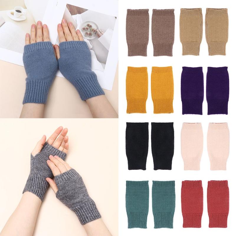 

Five Fingers Gloves Solid Color Accessories Cotton Wool Knitted Warm Computer Mittens Fingerless Half Finger