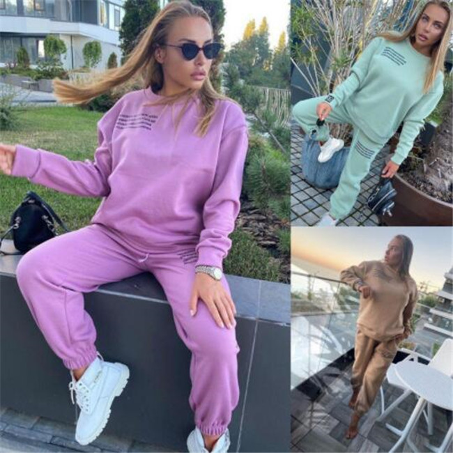 Survêtements pour femmes Printemps Automne Mode Pull imprimé avec pantalon Casual Costume deux pièces Ensemble de vêtements pour femmes européenn