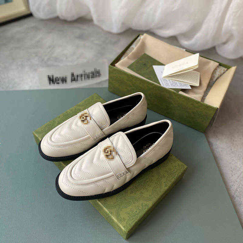 

Leather Double g Wool Home Metal Buckle Flat Bottom Lefu Shoes Single Lamb Lazy Half Slippers Women, White