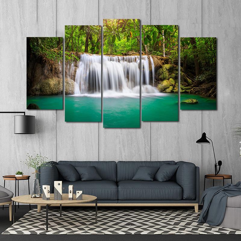 

Paintings RELIABLI ART 5Panels Waterfall Posters Landscape Canvas Painting Wall Pictures For Living Room Decorative Cuadros Prints NOFRAME