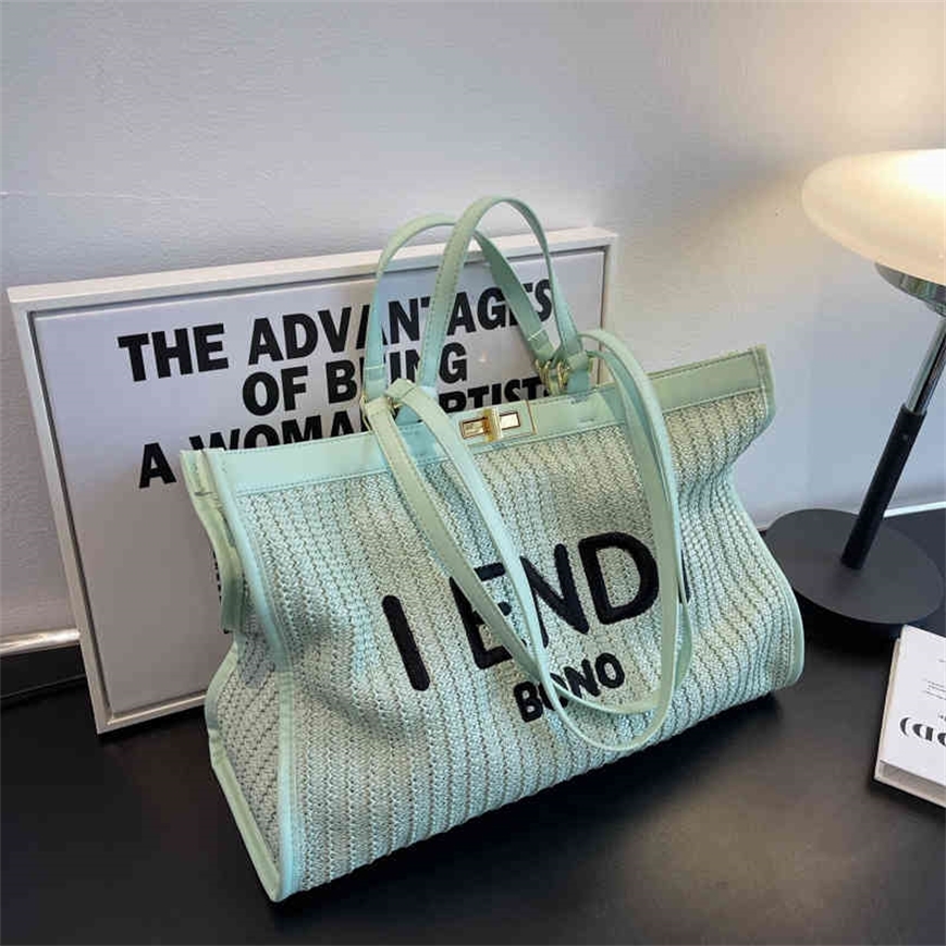 

90% Off To Shop Discounts Large capacity straw bag spring and summer beach vacation Shoulder Fashion commuter Tote Bag, Khaki