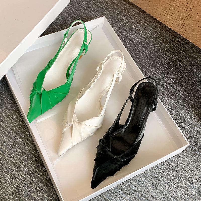 

Sandals Fashionable Women Solid Mid Heel Pointed-toe Baotou Summer Pumps For Womans Office Shoes 2022 Fashion Party High HeelsSandals, White
