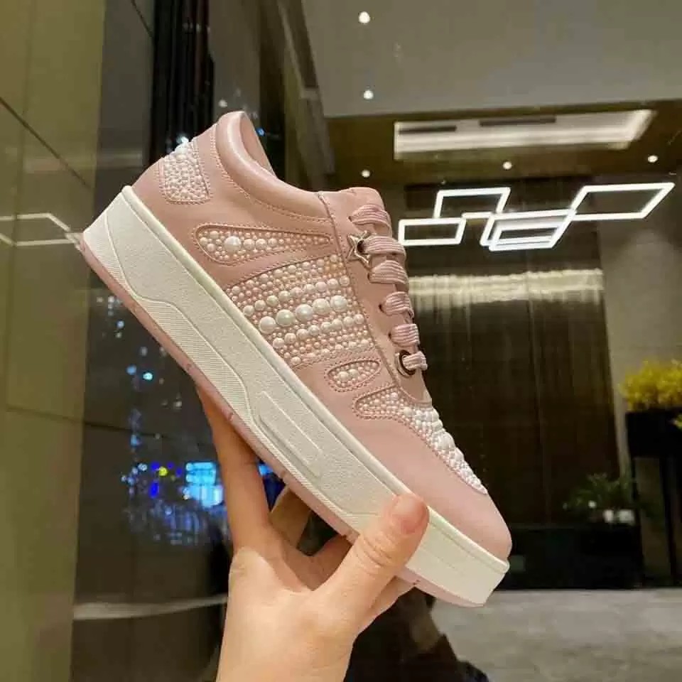 

Comfort Womens HAWAII/F Walking casual Shoes genuine Leather Low Tops Trainers with Pearl Embellishment Skateboard Sneakers 35-40
