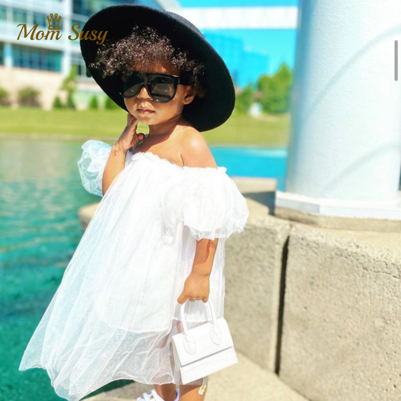 

Baby Girl Fashion Princess Dress Mesh Off Shoulder Toddler Kids Summer Tulle Vestido Party Wedding Pageant Fairy Baby Clothes 220614
