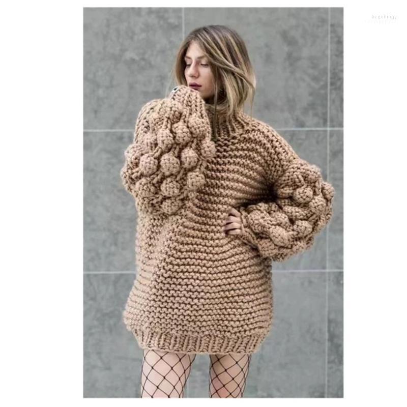 

Women's Sweaters 2022 Autumn Handmade Three-Dimensional Lantern Sleeve Loose Collar Warm Winter Head Knitted Sweater Fashion Clothing Begu22, Grey