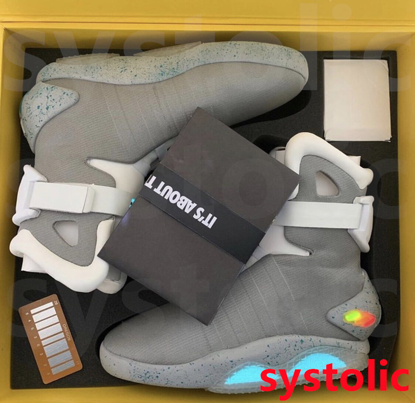 

Top Authentic Mag Shoes Back to the Future Fashion Sneakers Mens Sports LED Lighting Outdoor Trainers With Original Box