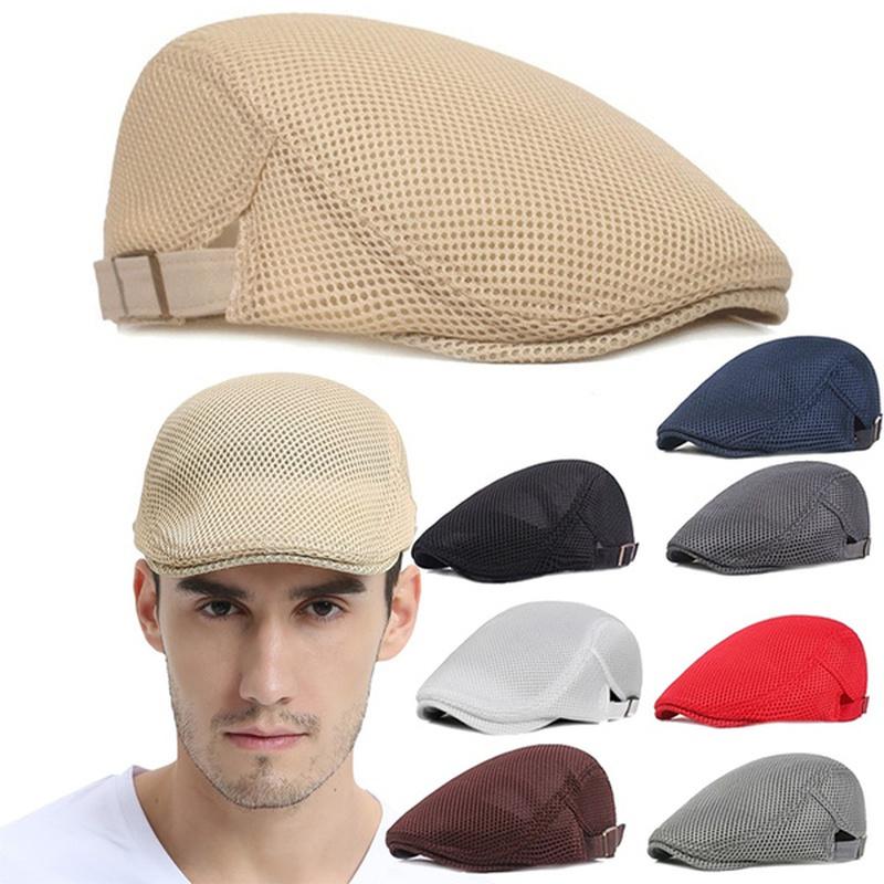 Berets Fashion Summer Men Hats Breathable Mesh Sboy Caps Outdoor Sun Flat Cap Adjustable Gorras For Father GiftBerets
