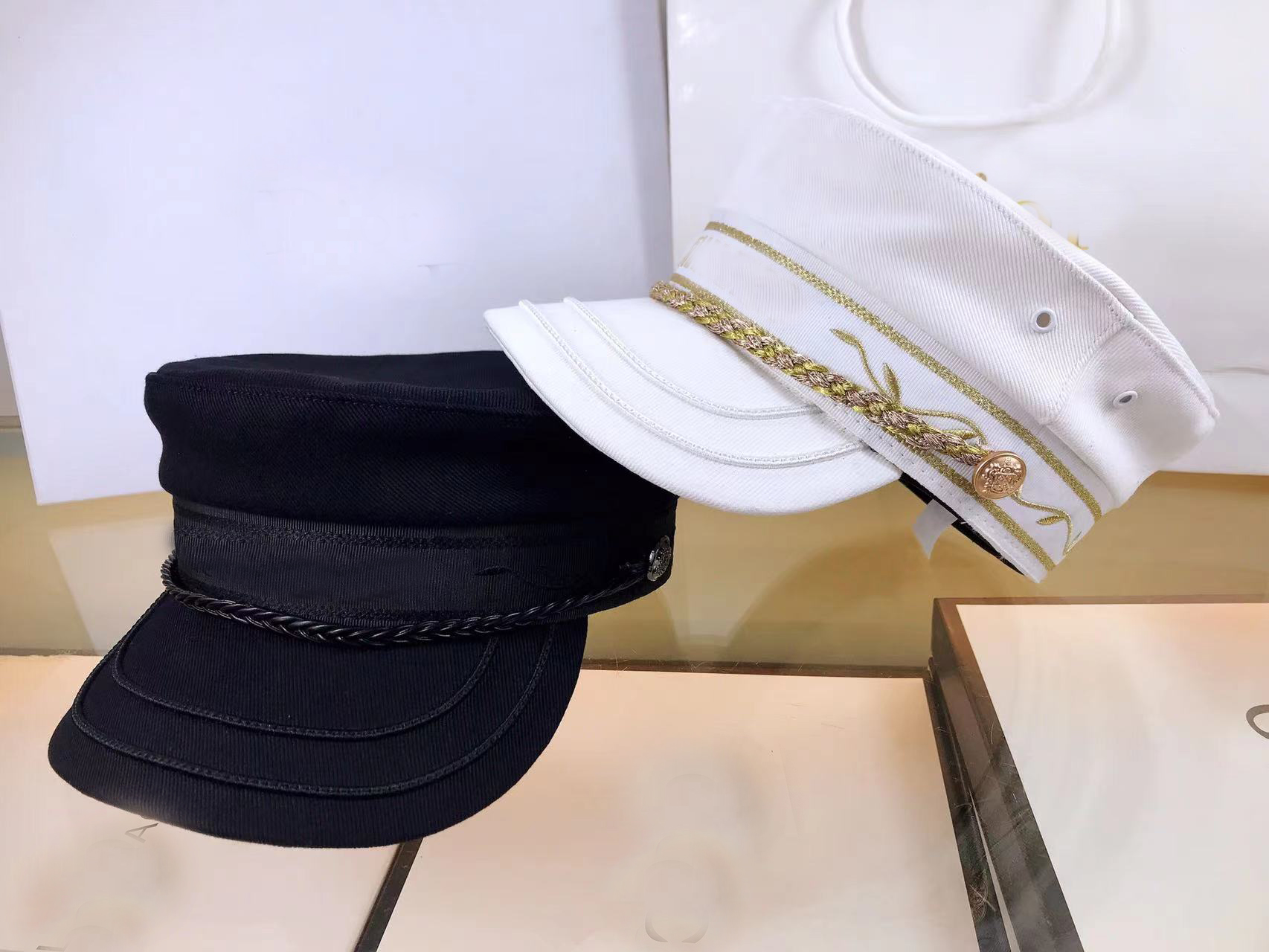 

Women Designer Berets Chain Navy Hat, Black