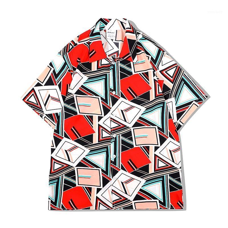 

Geometric Pattern Print Short Sleeve Summer Shirts For Men And Women Harajuku Oversize Lapel Hawaiian Shirt Men's Casual, Pic color