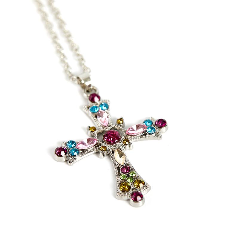 

Pendant Necklaces 2022 Gothic Style Cross Necklace Pink Color Zircon For Woman Temperament Jewelry Wholesale