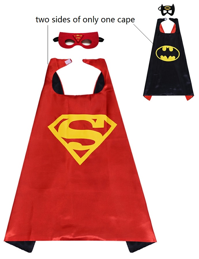 

2022 New two-faced role super hero cape Satin costumes child 27 inch cartoon movie cosplay for kids party favors, One set for two- faced role