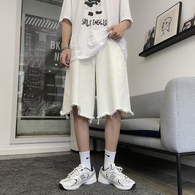 

Men's Jeans Summer Ripped Denim Shorts Men's Fashion Black White Men Streetwear Loose Hip-hop Hole Wide-leg Mens -2XLMen's