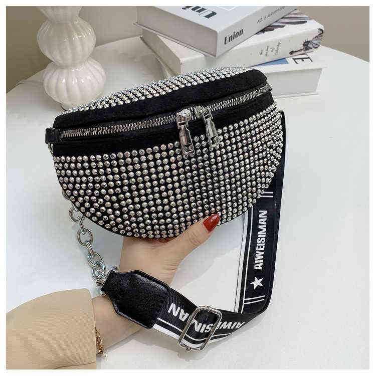 

Brand Fanny Pack Diamond Studded Women's Belt Bag High Quality Chest Luxury Waist Designer Crossbody s Fashion Pures 220616, Silver
