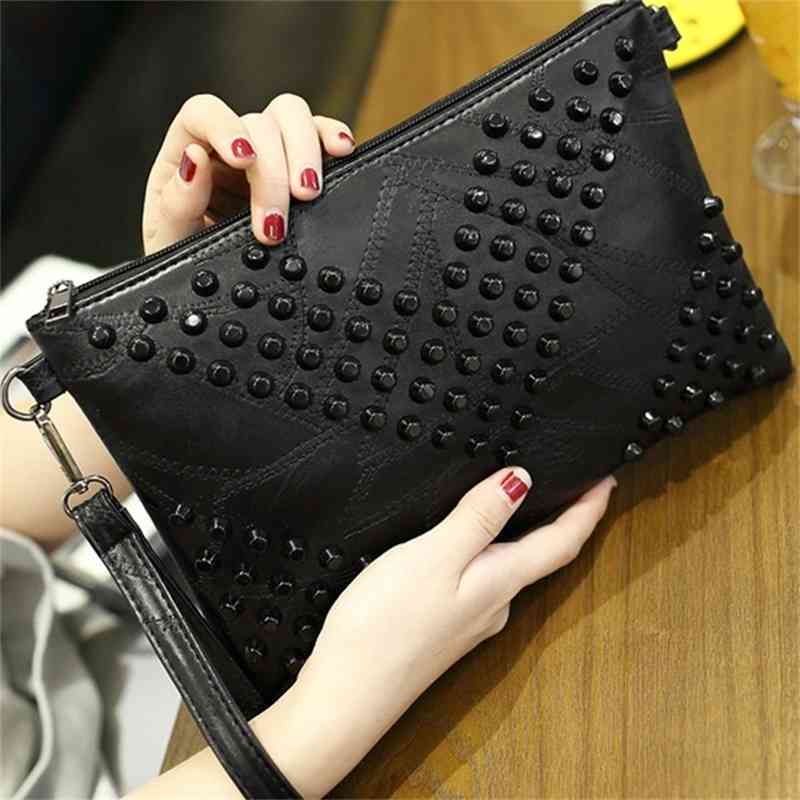 

Purse 2022 new handbag wallet personalized V-shaped willow nail Single Shoulder Messenger Bag women's bag, Black