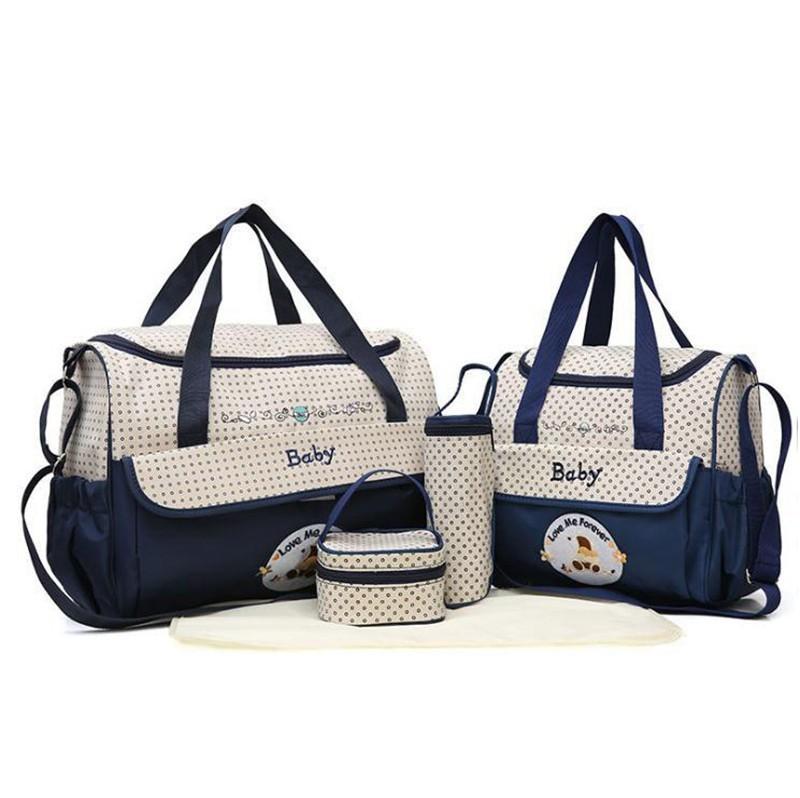 2022 enfant nouveau-né Designer sac à couches momie bébé infantile 5 pièces toile fermeture éclair couches sacs ensembles changement Nappy Stacke